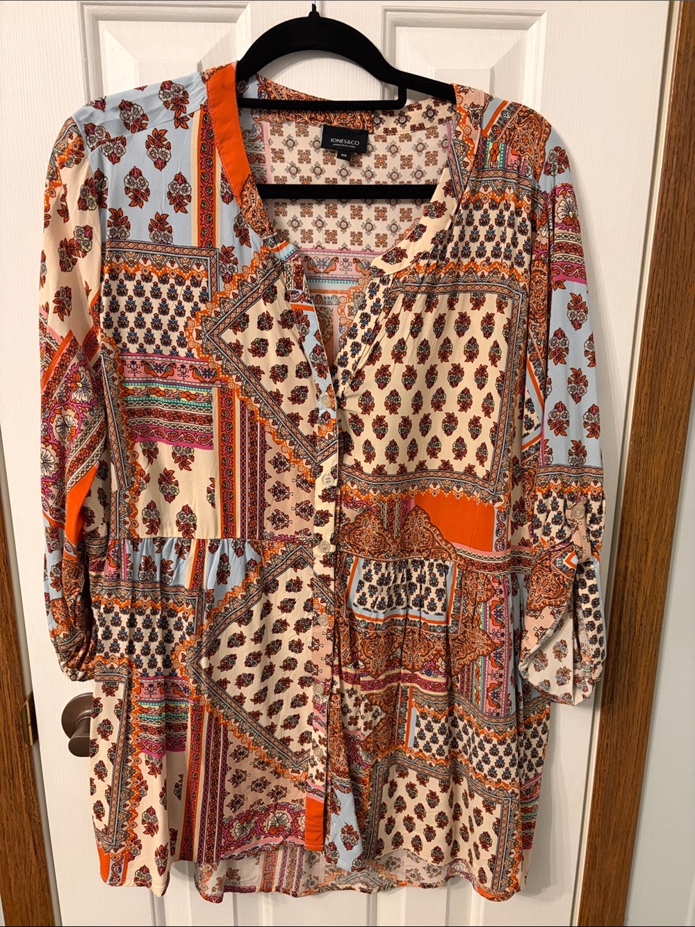 Jones & Co Printed Tunic Top in Orange and Cream
